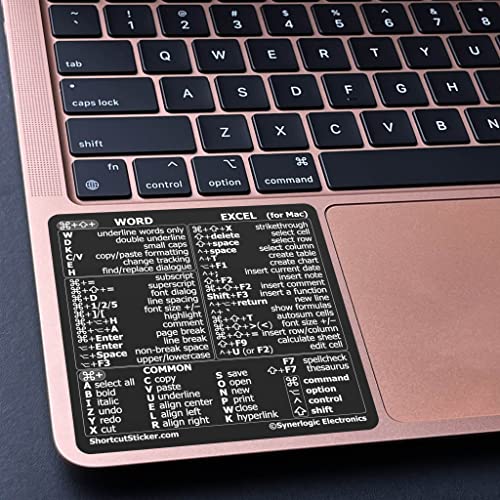SYNERLOGIC Word/Excel (for Mac) Keyboard Shortcuts Sticker | No-Residue Laminated Vinyl Cheatsheet MacBook Keyboard Sticker 83 x 83 mm (Black) von Synerlogic