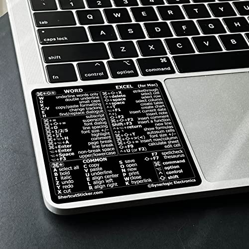 SYNERLOGIC (5 pcs) Word/Excel (for Mac) Keyboard Shortcuts Stickers | No-Residue Laminated Vinyl Cheatsheet MacBook Keyboard Stickers 83 x 83 mm (Black, 5 pcs) von Synerlogic