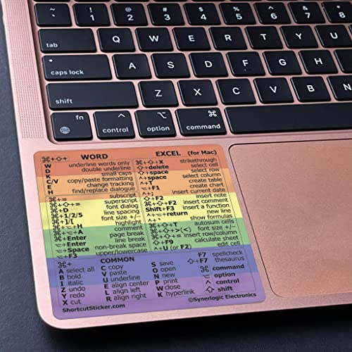 SYNERLOGIC Word/Excel (for Mac) Keyboard Shortcuts Sticker | No-Residue Laminated Vinyl Cheatsheet MacBook Keyboard Sticker 83 x 83 mm (Rainbow) von Synerlogic