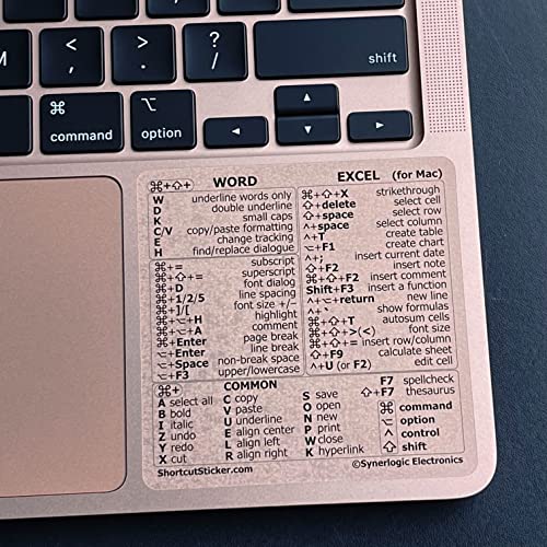 SYNERLOGIC Word/Excel (for Mac) Keyboard Shortcuts Sticker | No-Residue Laminated Vinyl Cheatsheet MacBook Keyboard Sticker 83 x 83 mm (Clear/Black) von Synerlogic