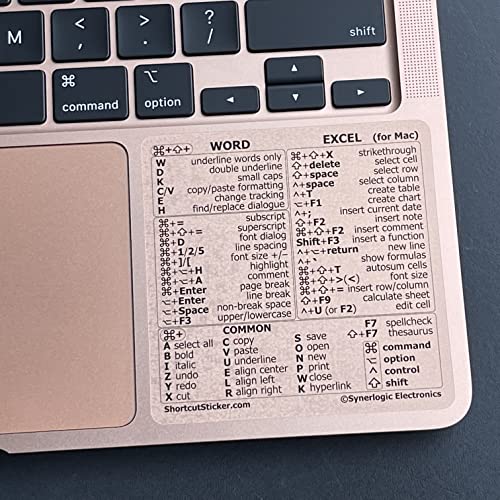 SYNERLOGIC (2 pcs) Word/Excel (for Mac) Keyboard Shortcuts Stickers | No-Residue Laminated Vinyl Cheatsheet MacBook Keyboard Stickers 83 x 83 mm (Clear/Black, 2 pcs) von Synerlogic