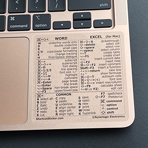 SYNERLOGIC (5 pcs) Word/Excel (for Mac) Keyboard Shortcuts Stickers | No-Residue Laminated Vinyl Cheatsheet MacBook Keyboard Stickers 83 x 83 mm (Clear/Black, 5 pcs) von Synerlogic
