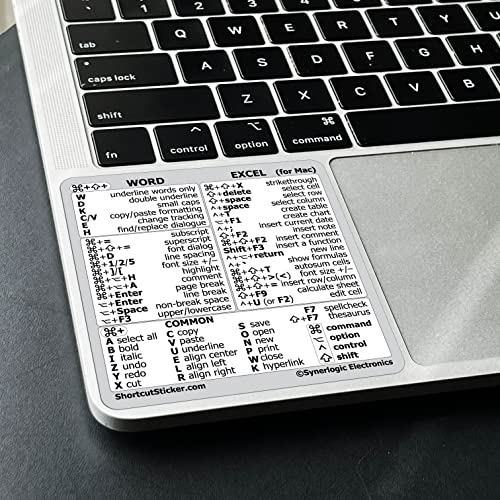 SYNERLOGIC Word/Excel (for Mac) Keyboard Shortcuts Sticker | No-Residue Laminated Vinyl Cheatsheet MacBook Keyboard Sticker 83 x 83 mm (White) von Synerlogic