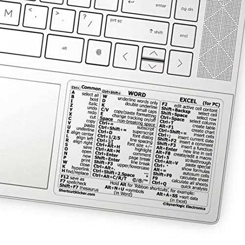 SYNERLOGIC Word/Excel (for PC) Keyboard Shortcuts Sticker | No-Residue Laminated Vinyl Cheatsheet Windows Keyboard Sticker 86 x 64mm (Clear/Black, Small) von Synerlogic