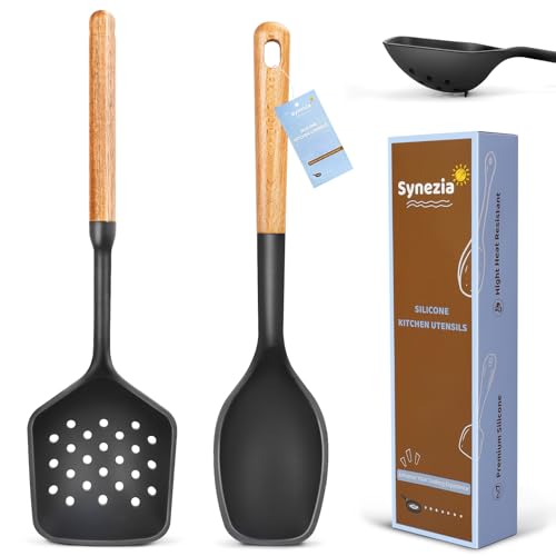 Silikon-Servierlöffel mit Schlitzen, großes Kochlöffel-Set, Antihaftschaufel, Sieblöffel, Küche, hitzebeständig, Skimmerlöffel zum Abtropfen, Braten, Mischen, Rühren, Backen Silikon-Servierlöffel mit Schlitzen, großes Kochlöffel-Set, Antihaftschaufel, Sieblöffel, Küche, hitzebeständig, Skimmerlöffel zum Abtropfen, Braten, Mischen, Rühren, Backen von Synezia