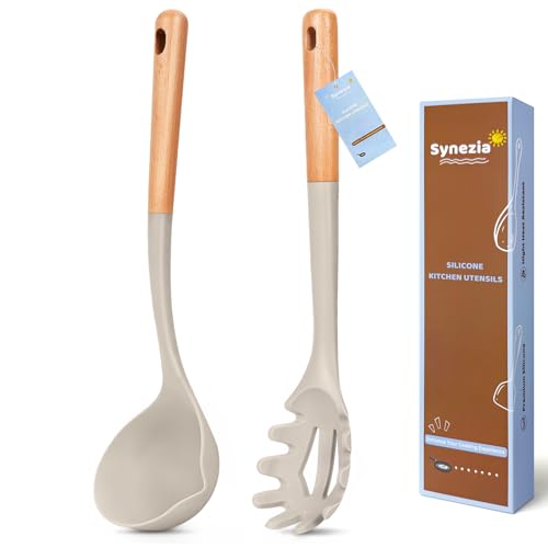 Silikon-Suppenkelle mit Spaghetti-Löffel, großes Schöpflöffel-Set, antihaftbeschichteter Pasta-Servierer, Kochlöffel, hitzebeständige Nudelgabel, Küchen-Kochutensilien zum Servieren von Suppe, Nudeln Silikon-Suppenkelle mit Spaghetti-Löffel, großes Schöpflöffel-Set, antihaftbeschichteter Pasta-Servierer, Kochlöffel, hitzebeständige Nudelgabel, Küchen-Kochutensilien zum Servieren von Suppe, Nudeln von Synezia