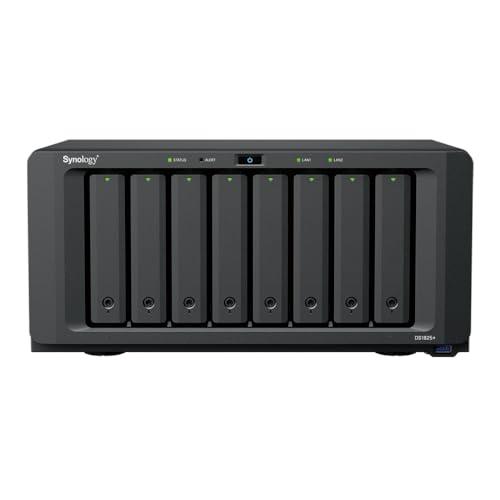 Synology DS1825+ 96TB (Synology HAT3310-12T) 8 Bay Plus Series with Ryzen V1500B, 8GB Ram (32GB max), 2X 2.5GbE, 2X M.2 NVMe Slots.PCIe Slot for NIC Options DX525 Expansion Available via Type-C von Synology