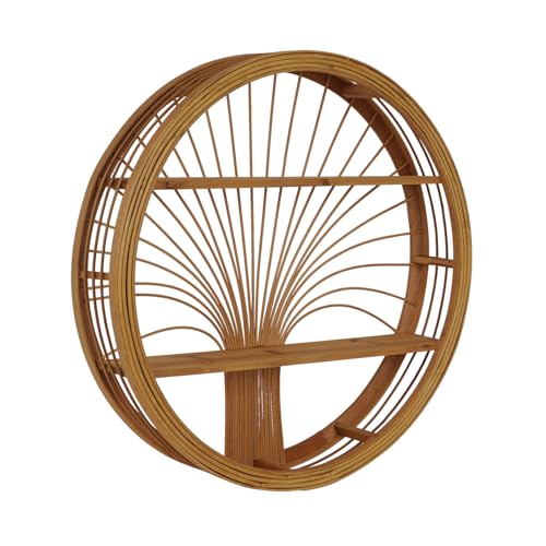Rattan-Wandregal, rund, 2 Etagen, Boho, schwebendes Regal, Bohemian-Wandregal, handgewebt, Wandregal, dekoratives Kreis-Wandregal für Eingangsbereich, Schlafzimmer, Wohnzimmer, 61 cm, von Synovana