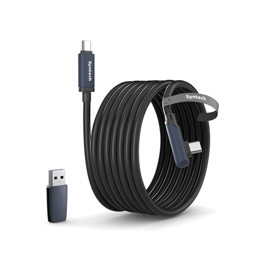 Syntech 5m/16FT Link Kabel kompatibel mit Meta/Oculus Quest 3S/Quest 3/Quest2/Pro/Pico 4/Ultra and PC/SteamVR, USB-C-Kabel mit USB-3.0-Adapter für VR-Headset, 5 Gbit/s Datenübertragung, Schwarz von Syntech