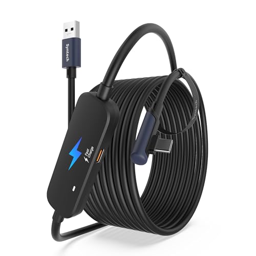 Syntech Link Kabel mit Ladefunktion 5M Kompatibel mit Oculus/Meta Quest 3/3S Zubehör, Quest2/Pro Link Kabel für PC/SteamVR mit erweitertem Ladeport, USB 3.0 A zu C VR Ladekabel, Schwarz von Syntech