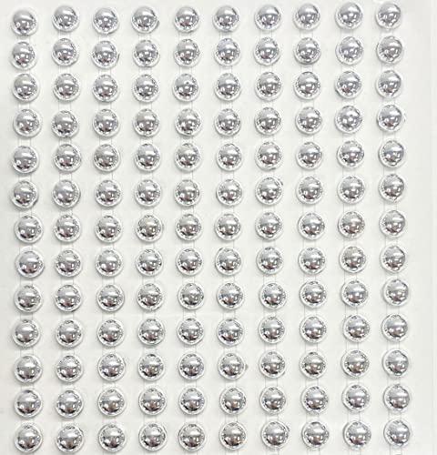 Syntego 200 selbstklebende Perlen, 6 mm, schöne kleine, runde Perlen zum Aufkleben, Verzierung, Metallic-Silber von Syntego