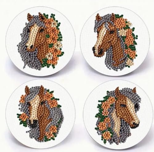 4-teiliges 5D-Diamantmalerei-Untersetzer-Set mit Pferdemotiv, zum Selbermachen, Diamant-Untersetzer-Set für Anfänger, Kunst und Handwerk von Syntego