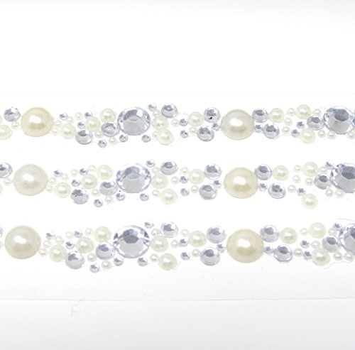 6 x Strips Elfenbeinfarben Selbstklebende Stick auf Rückseite flach Pearl und mit Cluster Perlen Gems Streifen Hochzeiten, Basteln von Syntego