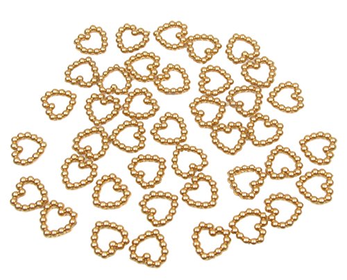 Goldfarbene Perlenherzen, 11 mm, Dekoration in Herzform, doppelseitig, ideal zur Hochzeitstisch-Dekoration, Konfetti, 50 Stück von Syntego
