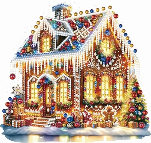 Syntego 5D DIY Festliches Weihnachtshaus Diamantmalerei Kit Kristall Strass Acryl Tischplattendekoration Ca. 20cm x 17cm von Syntego