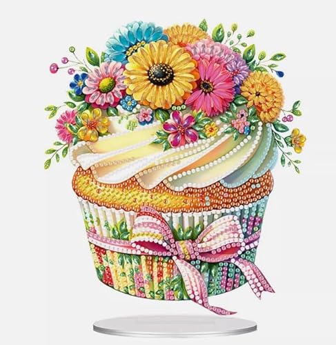 Syntego 5D DIY süße Blumen Cupcake Diamantmalerei Kunst Kit Strass Acryl Tisch Top Ornament Dekoration von Syntego