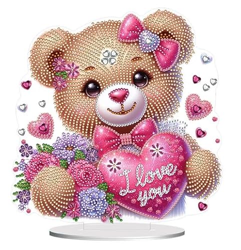 Syntego 5D-Diamantmalerei-Set zum Selbermachen für Teddybären, Kristall-Strass-Acryl, Tischdekoration (Herz-Bär) von Syntego