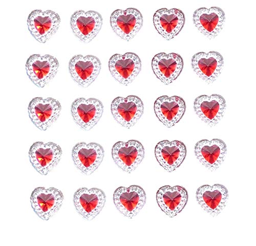 Syntego 80 x selbstklebende Herz-Edelsteine mit rotem Zentrum, Strass-Steine, Acryl-Kristalle, zum Aufkleben auf Edelsteine, Verzierungen, Bastelarbeiten, Einladungen von Syntego