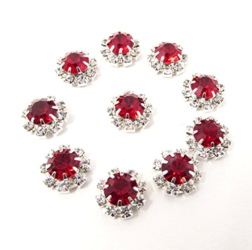 Syntego Runde Strassstein-Verzierung aus Kristall, 9 Diamanten mit großem Diamanten in der Mitte, 12 mm, wirklich funkelnd, Rot von Syntego