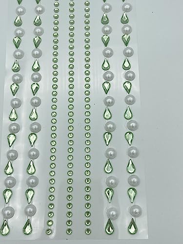 Syntego Selbstklebende Acryl-Edelsteine und Perlen, 26 cm, Mintgrün, Tropfenform, geprägte Streifen, Mini-Kristall-Verzierungen für Scrapbooking von Syntego