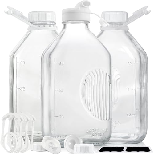 3 Stück Glas-Milchflaschen mit luftdichten Deckeln, Muttermilch-Aufbewahrungsflaschen für den Kühlschrank, wiederverwendbare Glas-Aufbewahrungsbehälter mit Deckel für Eiskaffee, Saft, Wasser von Syntic