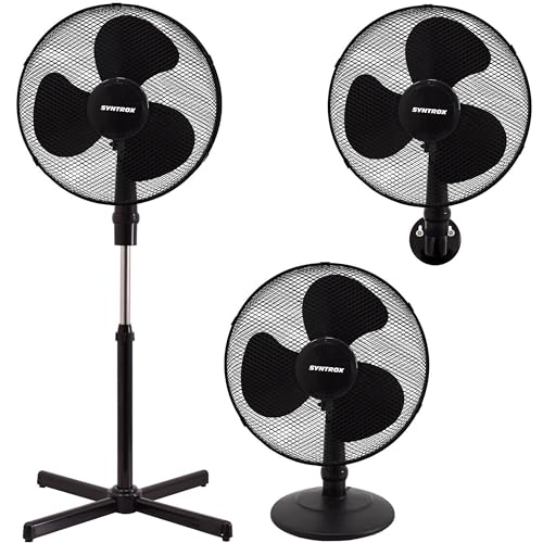 Syntrox 3in1 Standventilator | Tischventilator | Wandventilator Zelixa | Wandlüfter, Höhe 122 cm, maximale Luftzirkulation, 80 Grad Schwingung (Schwarz) von Syntrox Germany