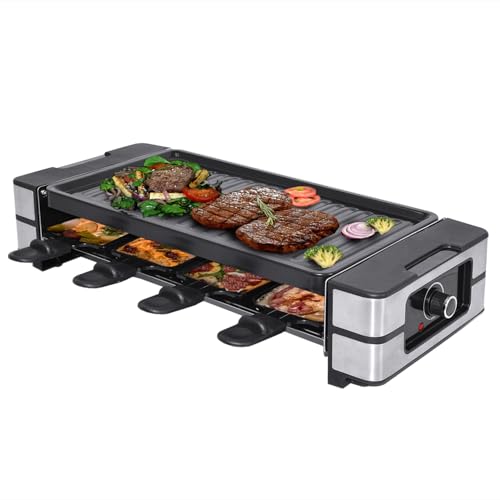 Syntrox 8er 4in1 Raclette Grill| Tischgrill | Pfännchen| 8 Personen, einfache Reinigung, robust und langlebig, Schwarzes Design, 2000 Watt Leistung von Syntrox Germany
