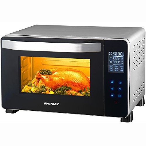 Syntrox Germany 25 Liter Digitaler Edelstahl Mini Stand Backofen mit Umluft und Drehspieß Miniofen Minibackofen Pizzaofen BO-1500W-RO-25L Touch Saltillo von Syntrox Germany