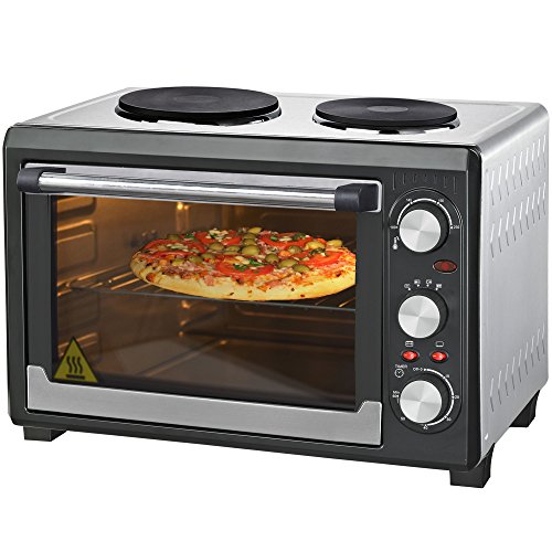 Syntrox Germany 26 Liter Mini Stand Backofen mit Umluft und Drehspieß kleinküche Minieküche mit 2 Kochplatten Miniofen Minibackofen Pizzaofen von Syntrox Germany