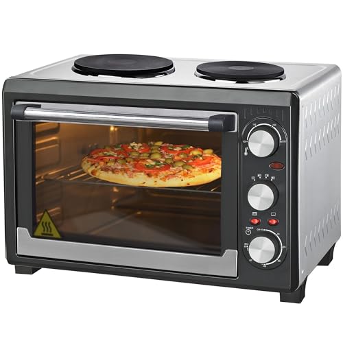 Syntrox Germany 26 l Minibackofen 2 Kochplatten Etass | Kleinküche | Miniofen | Pizzaofen, für kleine Küchen, mit Timer, inklusive Zubehör, Platzsparend, Miniherd von Syntrox Germany