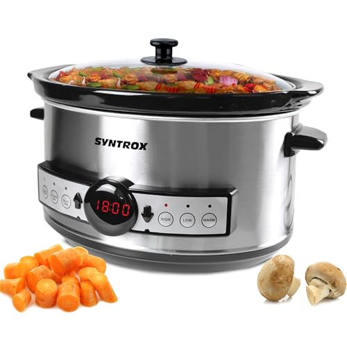 Syntrox Germany 3,5 l Slow Cooker | Schmortopf | Schongarer | Multikocher Balmsi, Küchengeräte, Multikocher, Timer, Warmhaltefunktion, Keramik-Innentopf, Rutschsichere Standfüße von Syntrox Germany