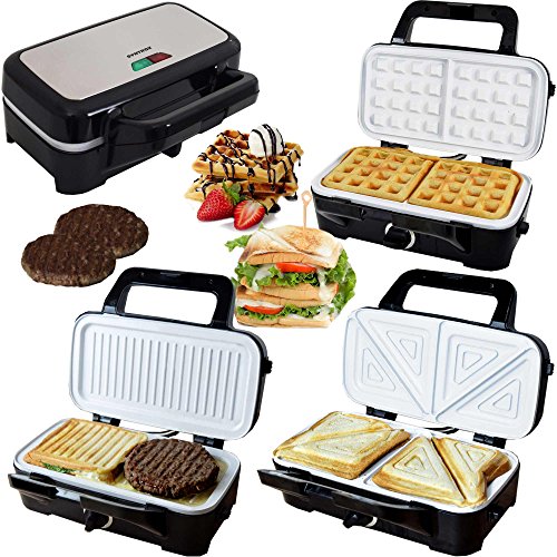 Syntrox Germany 3 in 1 Keramik Multi Sandwichmaker + Waffeleisen + Kontaktgrill mit 3 Wechselplatten von Syntrox Germany