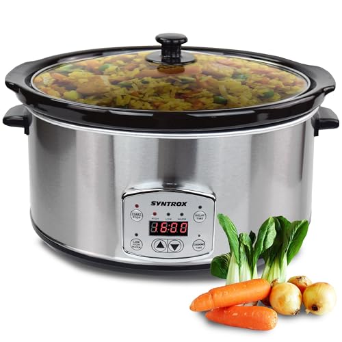 Syntrox Germany 6,5 l Slow Cooker | Schmortopf | Schongarer | Multikocher Solier, Spülmaschinengeeignet, mit Glasdeckel, Küchengerät, 320 Watt, Gesunde Küche von Syntrox Germany