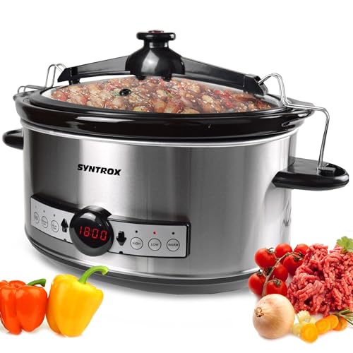 Syntrox 6,5 l Slow Cooker | Schmortopf | Schongarer | Multikocher Stosax, Keramikinnentopf, Warmhaltefunktion, mit Timer, küchenzubehör, Multifunktionaler Küchenhelfer von Syntrox Germany