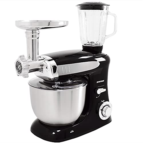 Syntrox Germany KM-1300W Black de Luxe Küchenmaschine Knetmaschine Mixer mit Fleischwolf, Edelstahl-Behälter, 6,5 Liter, schwarz von Syntrox Germany