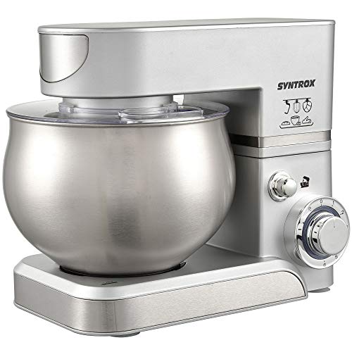 Syntrox Germany KM-5.0L Basic Silver Küchenmaschine Knetmaschine, Edelstahl-Behälter, 5 Liter, silber von Syntrox Germany