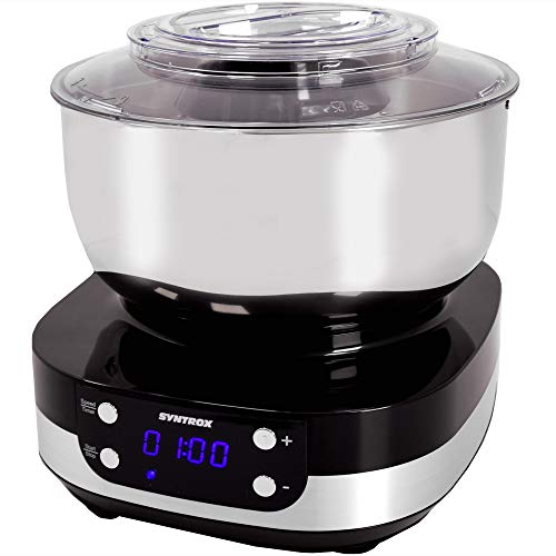 Syntrox Germany KM-800W BLACK Küchenmaschine Knetmaschine Mixer, Edelstahl-Behälter, 5 Liter von Syntrox Germany
