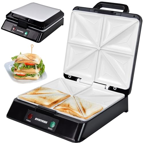 Syntrox Germany Keramik Sandwichmaker Quorn | Sandwich Toaster | Thermostat | Antihaft, 2000 Watt, Keramikplatten, Küchengeräte, Edelstahlabdeckung, Sandwich Zubereitung von Syntrox Germany