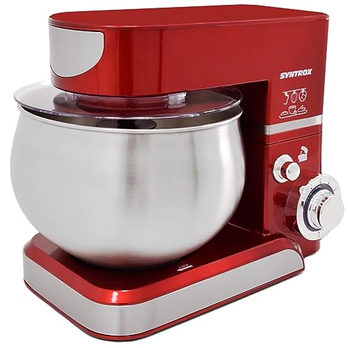 Syntrox Küchenmaschine & Knetmaschine Rot Basic 5 Liter, Stabile rutschfeste Gummifüße, Hochwertiges Design, Multifunktionale Küchenmaschine von Syntrox Germany
