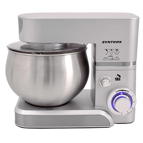 Syntrox Küchenmaschine & Knetmaschine Silber Basic 5 Liter, Stabile rutschfeste Gummifüße, Hochwertiges Design, Multifunktionale Küchenmaschine von Syntrox Germany