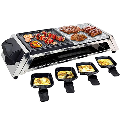 Syntrox Germany RAC-1200W-Genf Raclette aus Edelstahl Mit heißem Stein & 8 Pfännchen von Syntrox Germany