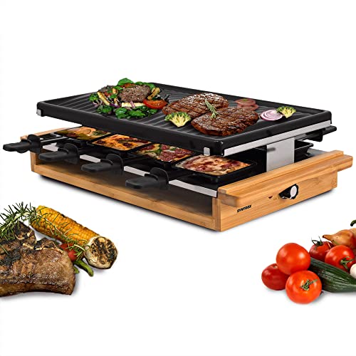 Syntrox Germany RAC-1200WB-Rueti im schicken Holz Design mit Grillplatte für 8 Personen und antihaftbeschichteten Pfännchen von Syntrox Germany