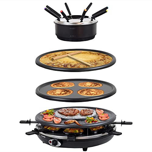 Syntrox Germany RAC-1350W-Waadt 4 in 1 Raclette Grill Fondue Heißer Stein für 8 Personen, Edelstahl Design von Syntrox Germany