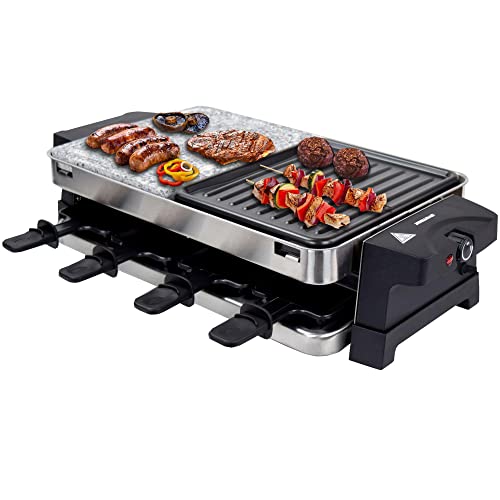 Syntrox Germany RAC-1500W-Bern Edelstahl Design Raclette mit heißem Stein und Grillfläche - für bis zu 8 Personen von Syntrox Germany