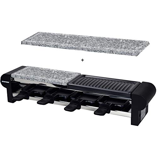 Syntrox Germany Raclette Thurgau für 4 Personen mit heißen Stein 4 Pfännchen und 1 Zusatzplatte antihaftbeschichtet 600W von Syntrox Germany