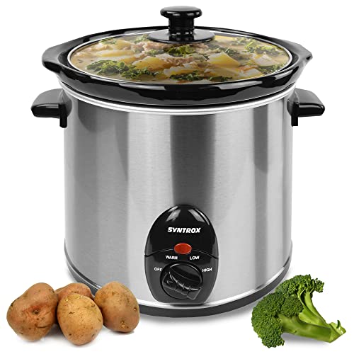 Syntrox Germany Slow Cooker Schongarer 3 Liter mit Warmhaltefunktion, Glasdeckel und robuster Keramikschüssel 200 Watt von Syntrox Germany