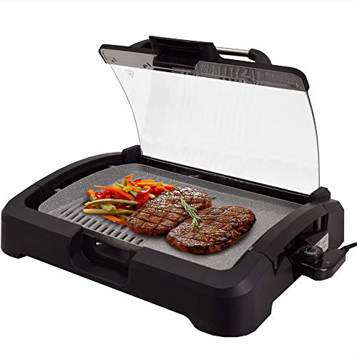 Syntrox Germany TG-2200W elektrischer Tischgrill mit Keramik Grillplatte Elektrogrill BBQ Grill Barbecue mit Glasdeckel von Syntrox Germany