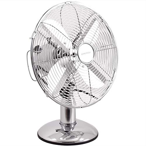 Syntrox Germany TVT-33W Chrome Retro 12" 35 cm Tischventilator mit 3 Geschwindigkeiten, Oszillation Windmaschine Axialventilator Ventilator Lüfter Gebläse Luftkühler von Syntrox Germany