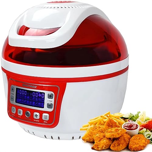 Syntrox Germany Turbo-Heißluftfritteuse Heißluftgarer Airfryer Küchenmaschine mit LED-Display 10 Liter Garraum, Einfache Reinigung, Schwarz/Rot Design (Rot) von Syntrox Germany