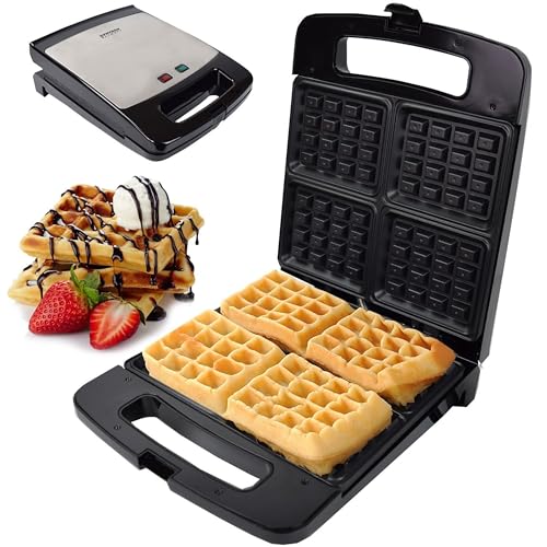 Syntrox Waffeleisen für Belgische Waffeln Groß Susto, Antihaftbeschichtet, 2000 Watt, mit Verriegelungssystem, 4 Waffelplatten, Keramik, Einfache Handhabung von Syntrox Germany